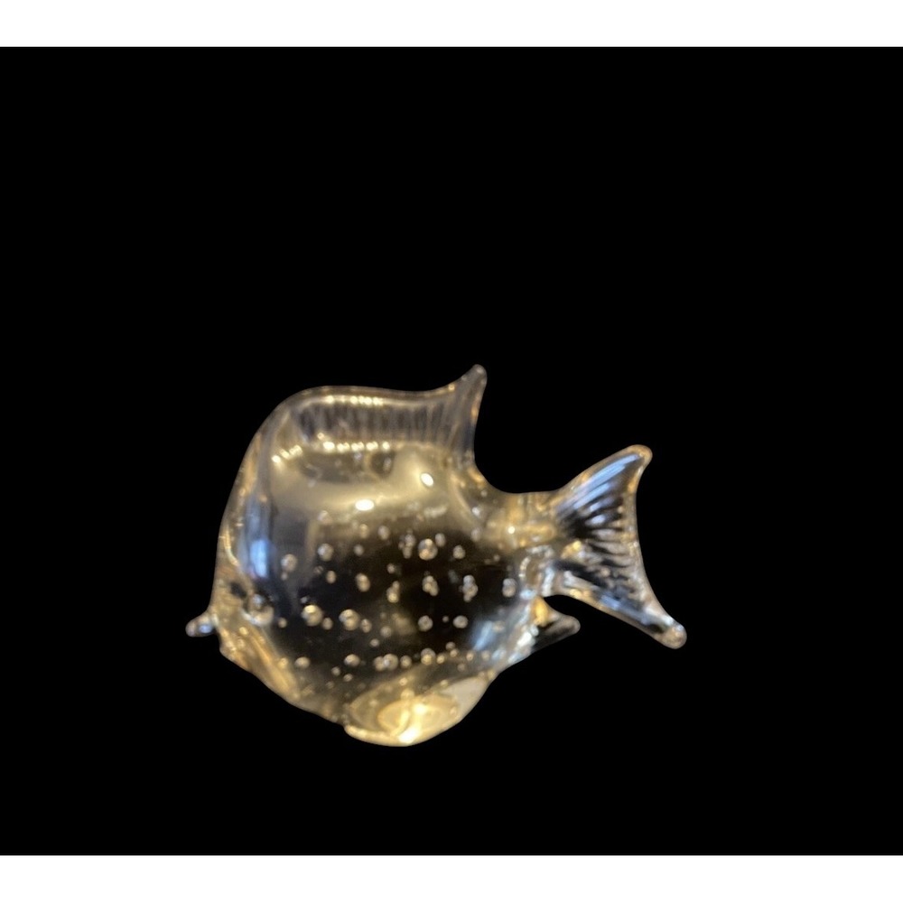 HandBlown Art Glass Fish Paperweight Figurine Clear Controlled Bubble Bullicante